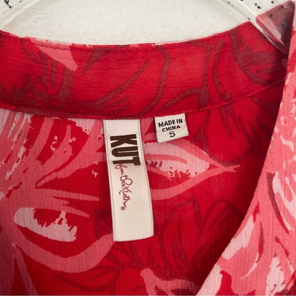 Kut FromThe Kloth Red Floral Lightweight Sheer Casual Long Sleeves Blouse Size S - Picture 2 of 11